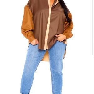 Brown meets brown color block shirt